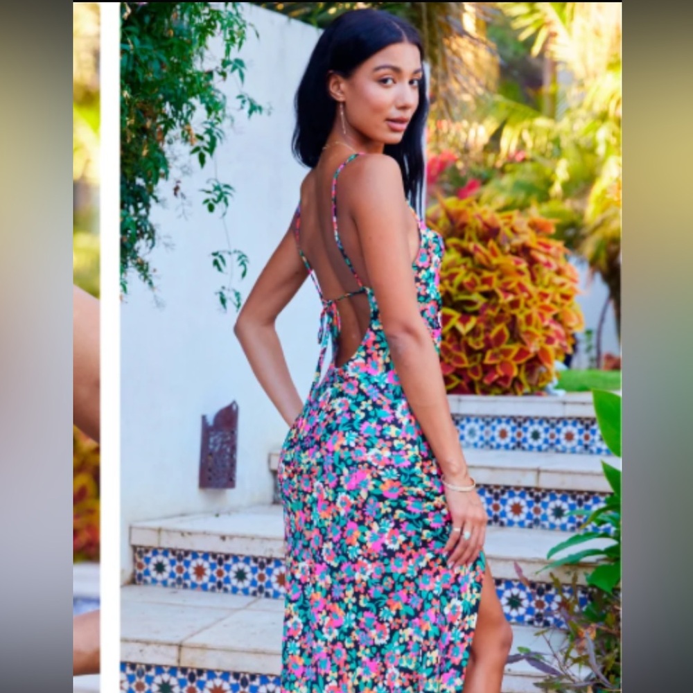 RESA Floral Pink and Black Midi Dress - Picture 3 of 3